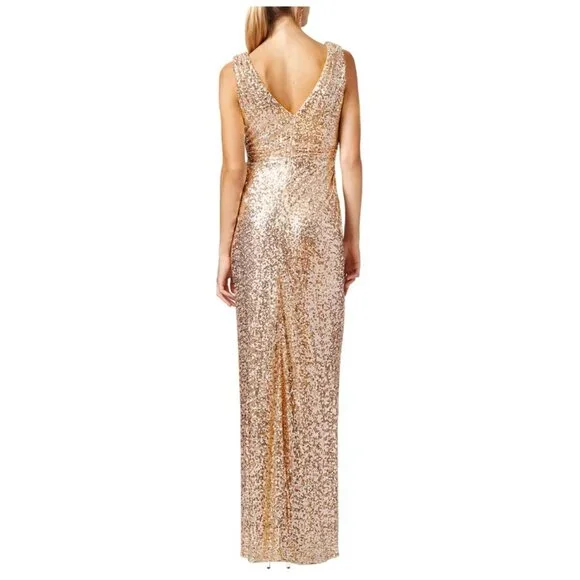 Belle Badgley Mischka Rose Gold Sequin Formal Evening Gown - Picture 2 of 10